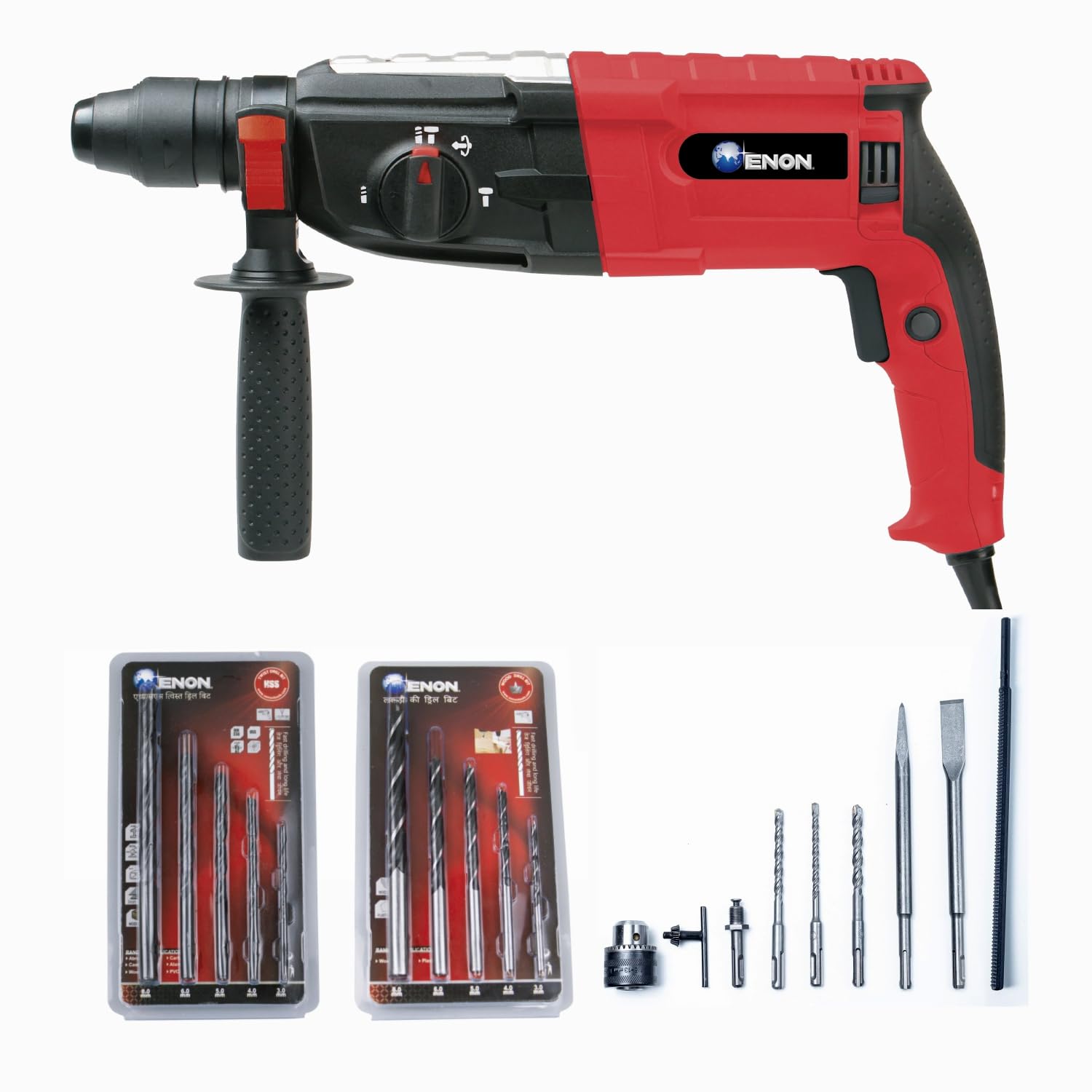 ENON 30mm Hammer Drill Machine 1000W, Reversible & Variable Speed Hammer Drill with Three Functions, 1300 RPM, Drill Chuck Adaptor, Heavy Duty (XE-2301) ENON 30mm Hammer Drill Machine 1000W, Reversible & Variable Speed Hammer Drill with Three Functions, 1300 RPM, Drill Chuck Adaptor, Heavy Duty (XE-2301)
